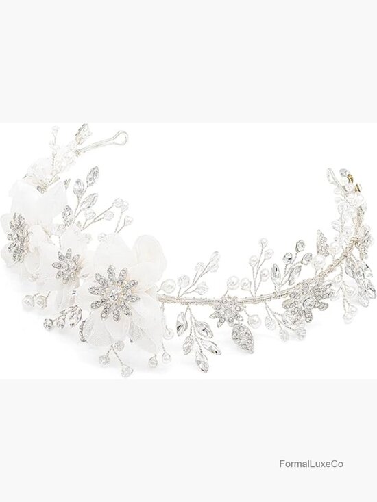 Ivory Tulle Flower Girl Headpiece Wedding Headband Pearl Hair Accessory main image 7